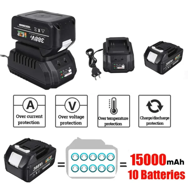 388VF 15000mAh Rechargeable Battery for Makita Tools