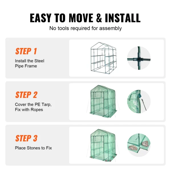 Walk-in Greenhouse with Shelves PE Cover Steel Frame