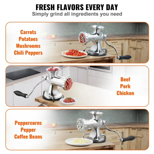 Manual Meat Grinder Stainless Steel Meat Mincer with Clamp