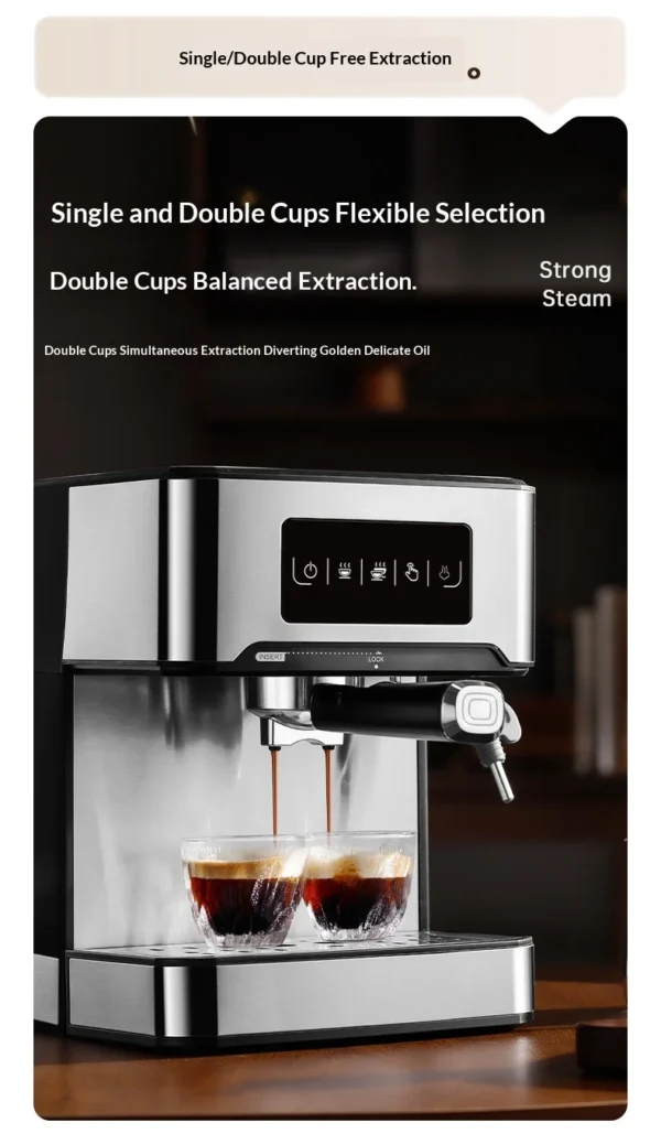 850W 20Bar Semi-Automatic Espresso Machine with Steam Wand