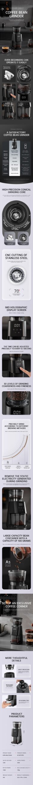 Automatic Electric Coffee Bean Grinder with Touch Screen