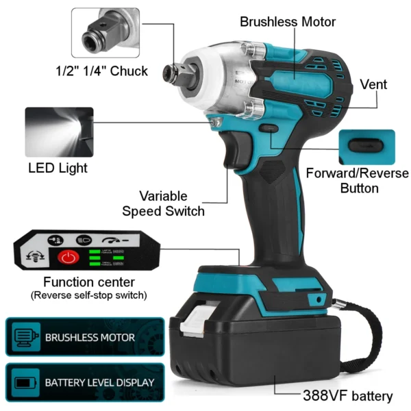 388VF Brushless Impact Wrench (Makita 18V Compatible)
