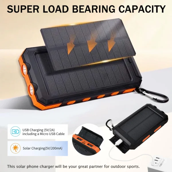 S41312bd9cf3e45ba9f9d456db67e4bf7E.webp Solar Power Bank Waterproof Dual USB Charger with LED Flashlight