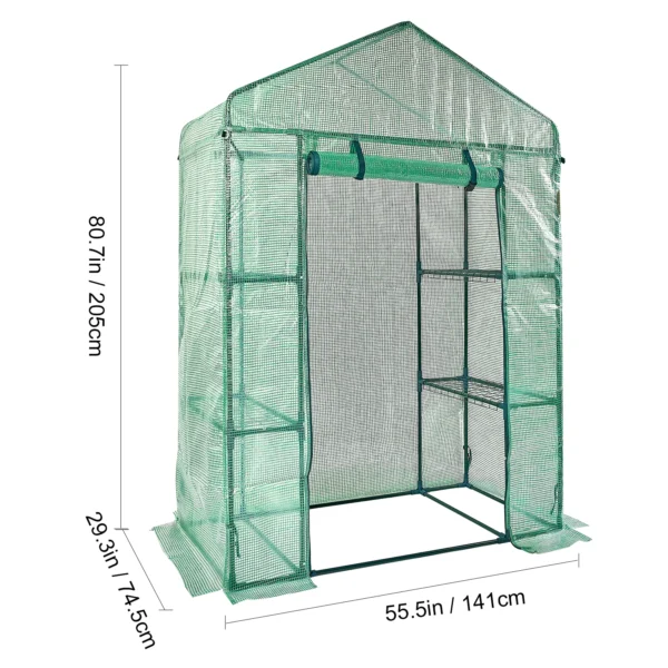 Walk-in Greenhouse with Shelves PE Cover Steel Frame