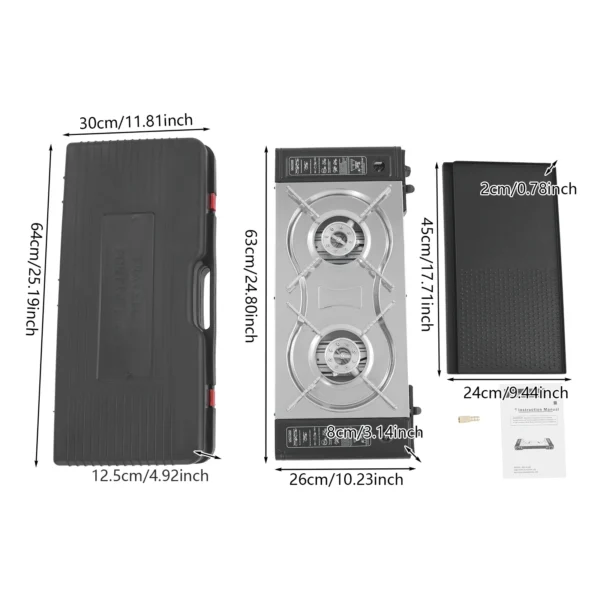 S7ed7f37d9b6a45ee92dda81df22f4f5bt.webp Portable 2-Burner Butane Camping Stove, 2100–2500W