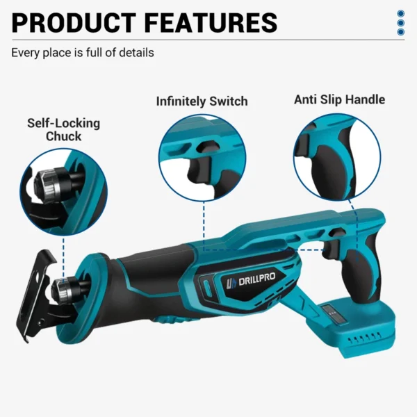 Brushless Reciprocating Saw, 3000RPM, 18V Battery Compatible