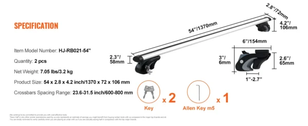 Adjustable Aluminum Roof Rack Crossbars 200lbs