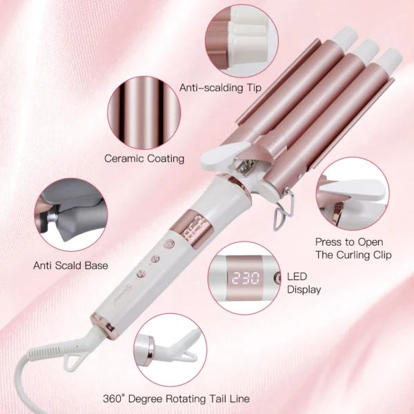 3-Barrel Curling Iron HT-128 Ceramic Hair Waver