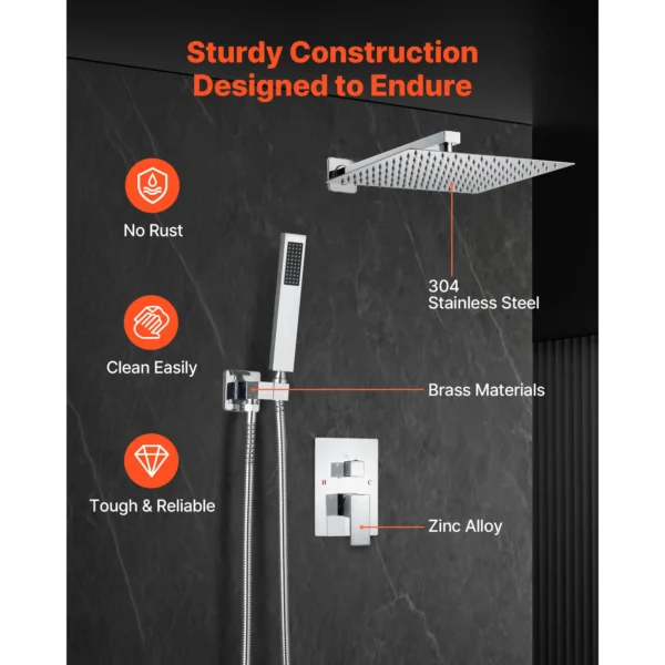 SucceBuy Rainfall Shower System with Handheld Spray Wall Mounted