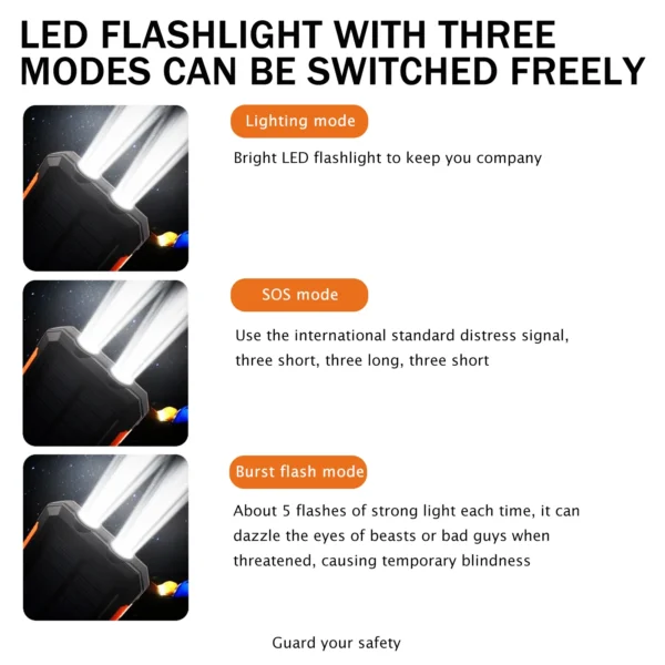 Sbb92e1340b814e508b21733ea2dd528cc.webp Solar Power Bank Waterproof Dual USB Charger with LED Flashlight