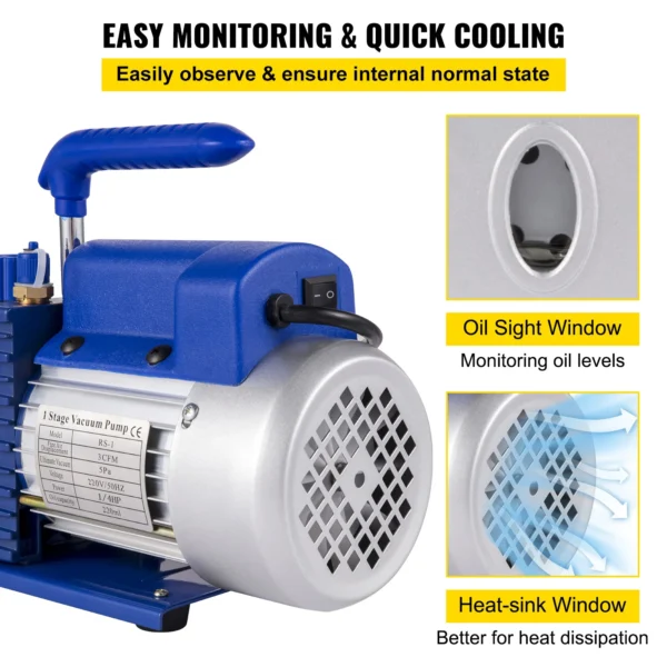 3CFM 1/4HP Single Stage Vacuum Pump HVAC