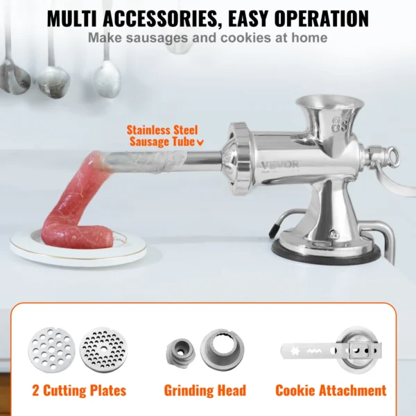 Manual Meat Grinder Stainless Steel Meat Mincer with Clamp