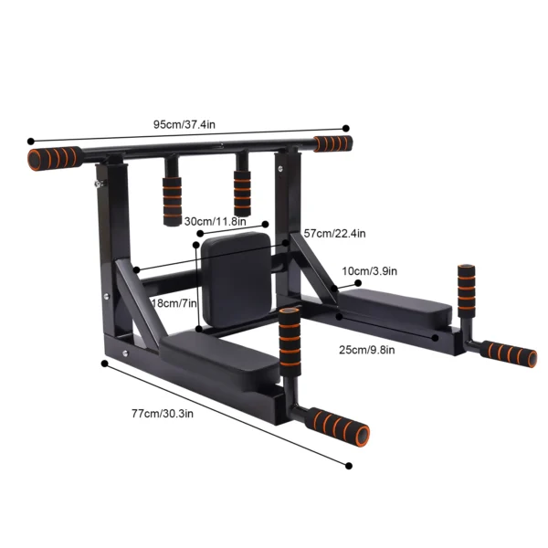 Wall Mounted Pull Up Bar & Dip Station 440lbs Heavy Duty
