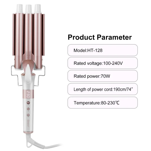 3-Barrel Curling Iron HT-128 Ceramic Hair Waver