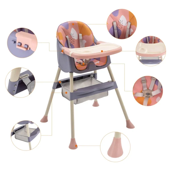 4-in-1 Folding Baby High Chair with Tray & Footrest