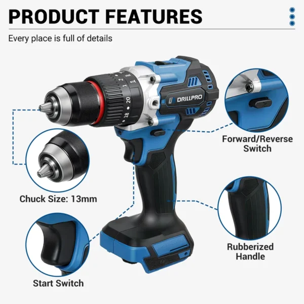 Drillpro 20V Brushless Cordless Drill 120Nm 13mm Chuck