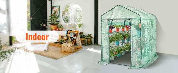 Walk-in Greenhouse with Shelves PE Cover Steel Frame