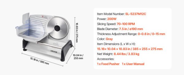 Electric Meat Slicer 0–0.6" Thickness