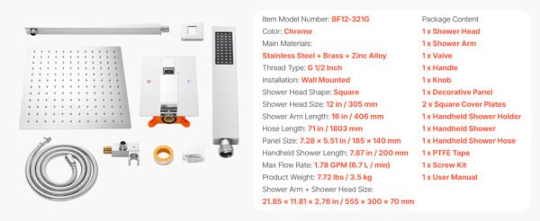 SucceBuy Rainfall Shower System with Handheld Spray Wall Mounted