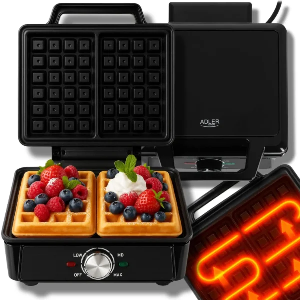 2000W Dual Waffle Maker Temp Control