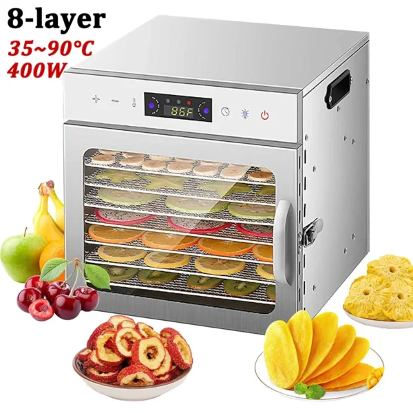 8 Tray Food Dehydrator 400W Stainless Steel LED