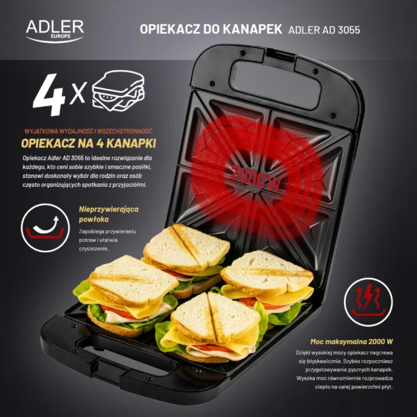 Adler AD3055 XXL Sandwich Toaster 2000W