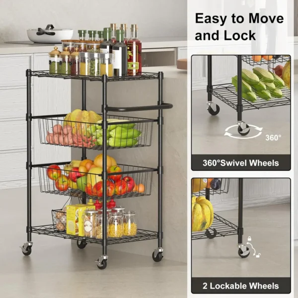 4-Tier Rolling Cart Kitchen Storage Rack