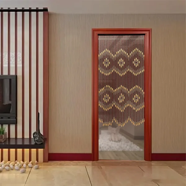 Boho Wooden Beaded Door Curtain 91x177cm Beige