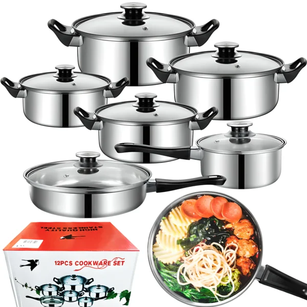 12pcs Steel Cookware Pot & Pan Set
