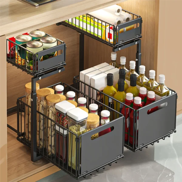 2 Tier Under Sink Shelf Metal Under Cabinet Organi