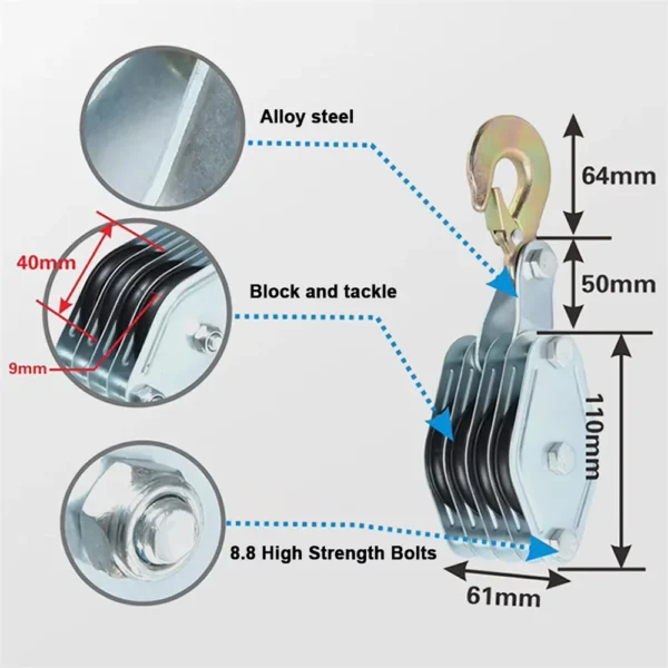 270° Rope Pulley Block 1000kg Zinc Alloy