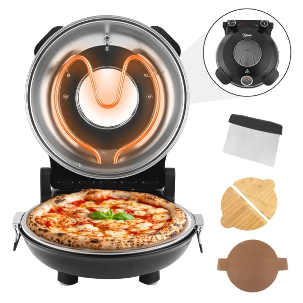 S46e0bc30095a41f4a44080576b953ce62.webp 12" Pizza Oven 1200W Glazed Ceramic Stone 420℃