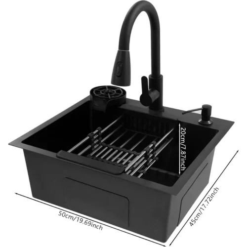 50×45cm Black Stainless Steel Kitchen Sink Set