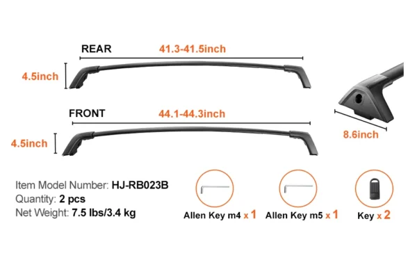 Roof Rack Cross Bars for Toyota RAV4 2019–2023 (160lbs, Aluminum, Lockable)