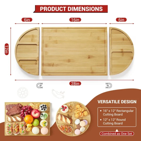 Magnetic 3-Piece Bamboo Cheese Board Set