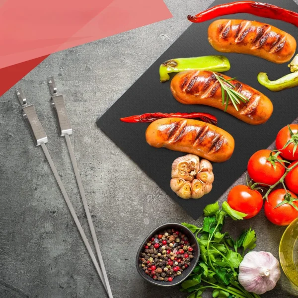 40cm Stainless Steel Skewers Set 5 Pcs + 2 Mats