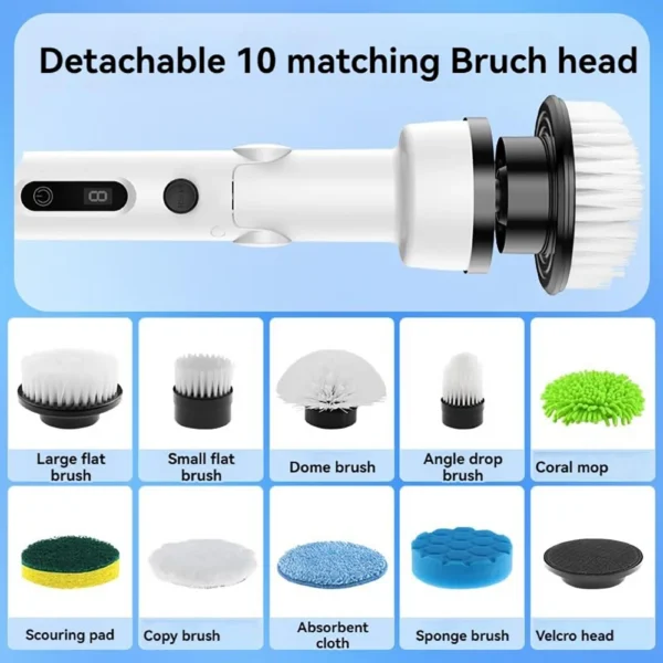 Cordless Electric Spin Scrubber Dual Speed 9 Heads
