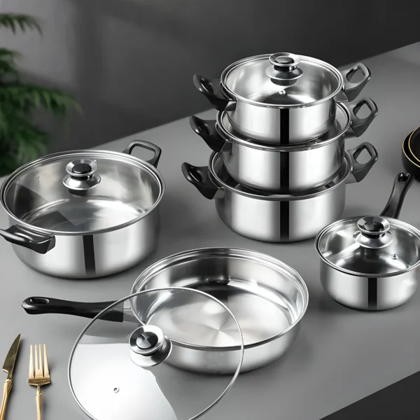 12pcs Steel Cookware Pot & Pan Set