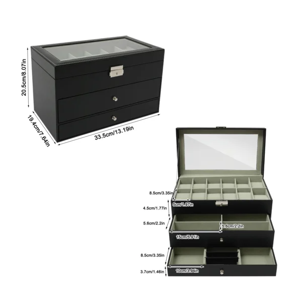 3 Tier Jewelry Box Watch Case Lockable