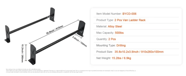 Van Roof Ladder Rack 2/3 Bars Heavy Duty