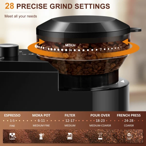 Electric Burr Coffee Grinder 28 Grind Settings