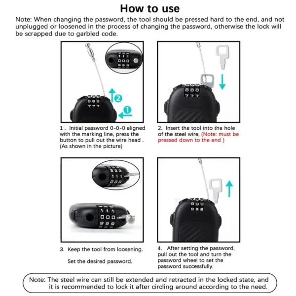 Retractable Cable Lock Portable Combo Security Lock