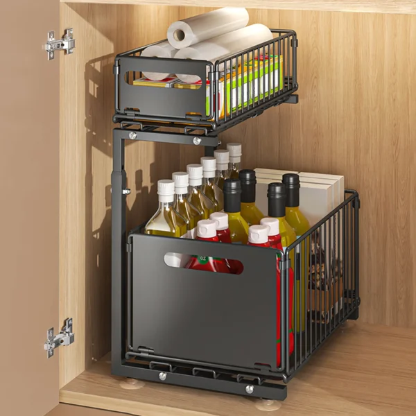 2 Tier Under Sink Shelf Metal Under Cabinet Organi