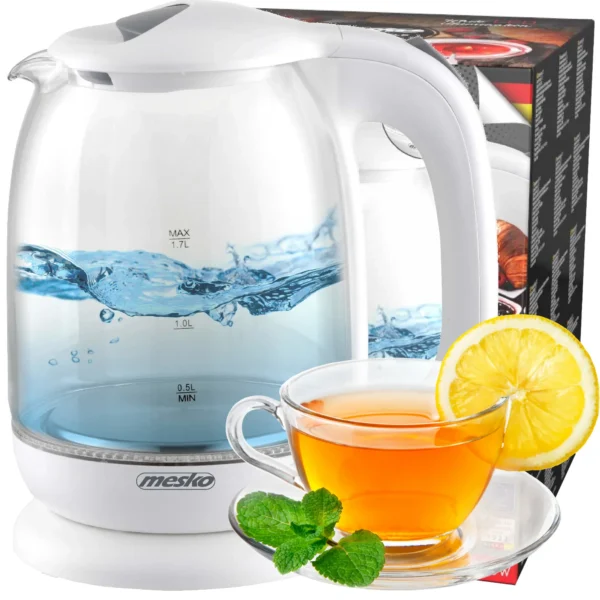 Mesko MS1302W 1.7L Glass Kettle, 2200W, White