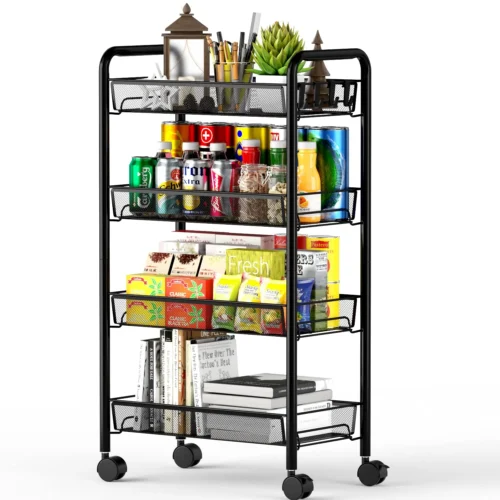 4-Tier Rolling Storage Cart with 4 Wheels & 2 Hand