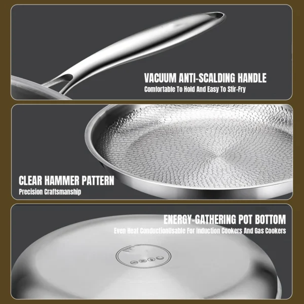 26/28/30cm German Pure Titanium Frying Pan Non-stick Frying Pan Uncoated Fish Scale Hammer Pattern Titanium Alloy Cookware