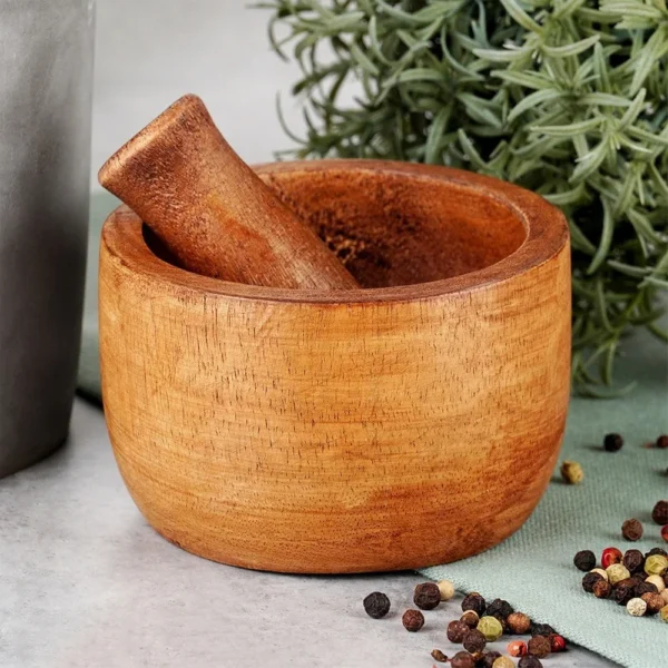 Wooden spice mortar