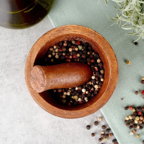 Wooden spice mortar