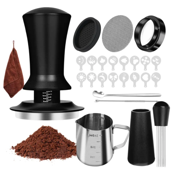 Black 25-in-1 Coffee Tool Set: 51mm Tamper + 350ml