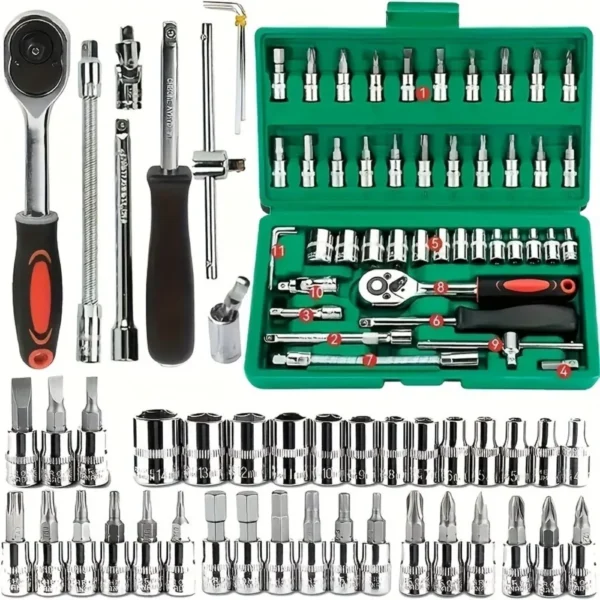 46-Piece 1/4" Drive Ratchet Socket Set with Case
